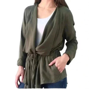 Bleuh Ciel Green Draped Tie Waist Jacket
